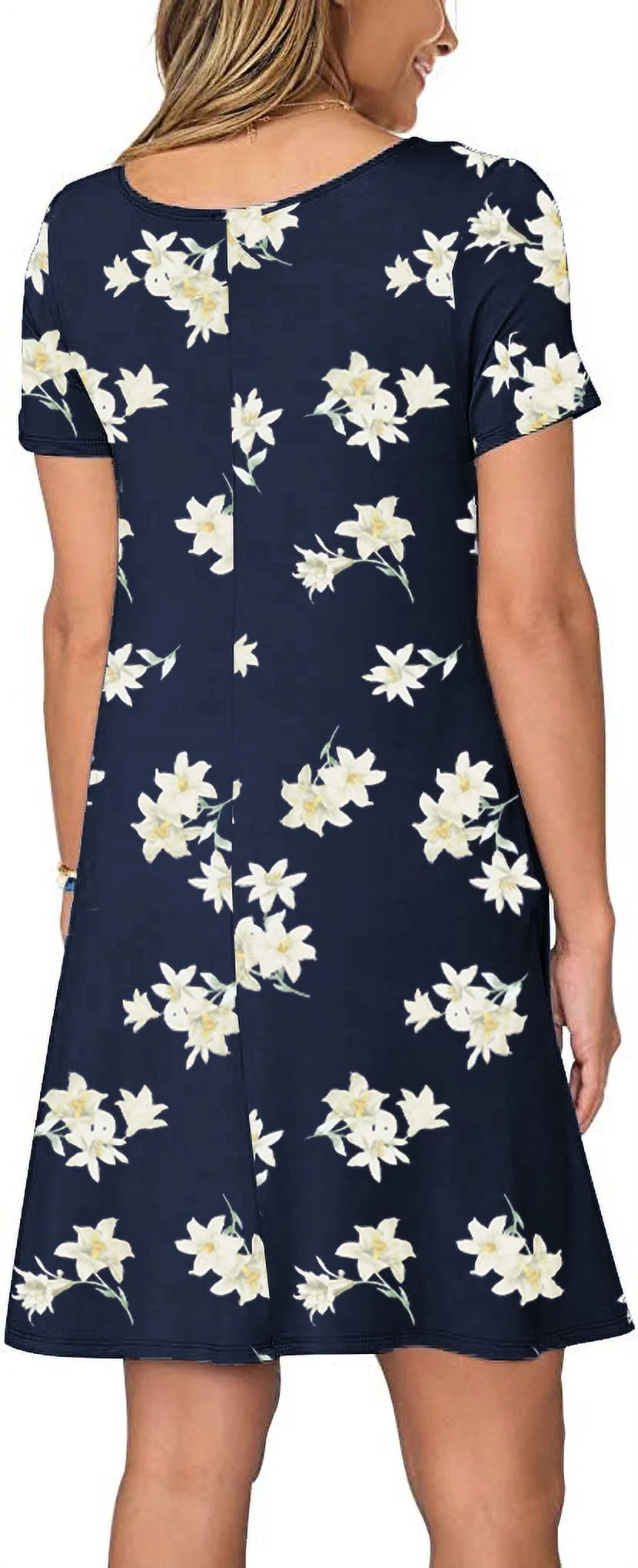 Women'S Summer Casual T Shirt Dresses Short Sleeve Swing Dress Pockets 3XL