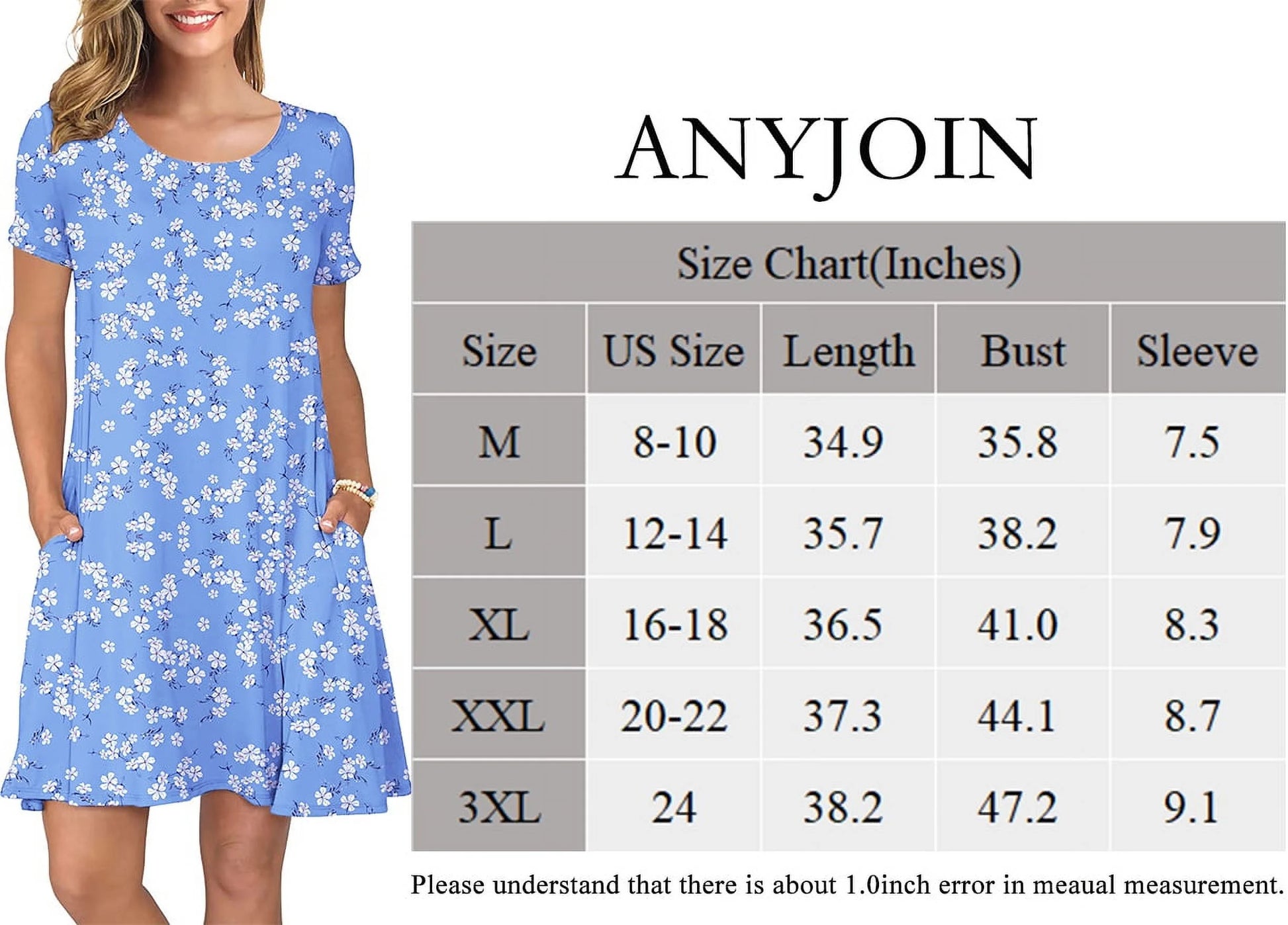 Women'S Summer Casual T Shirt Dresses Short Sleeve Swing Dress Pockets 3XL