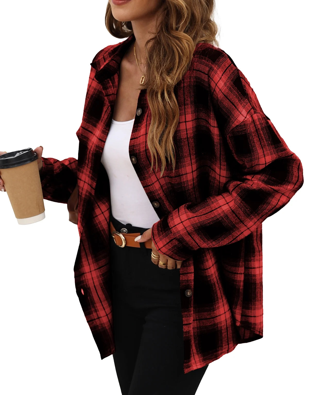 Plaid Flannel Shirts for Women Oversized Long Sleeve Button down Shirts Blouses Tops