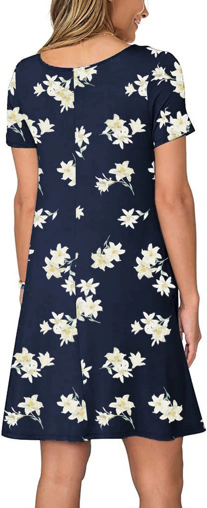 Women'S Summer Casual T Shirt Dresses Short Sleeve Swing Dress Pockets 3XL
