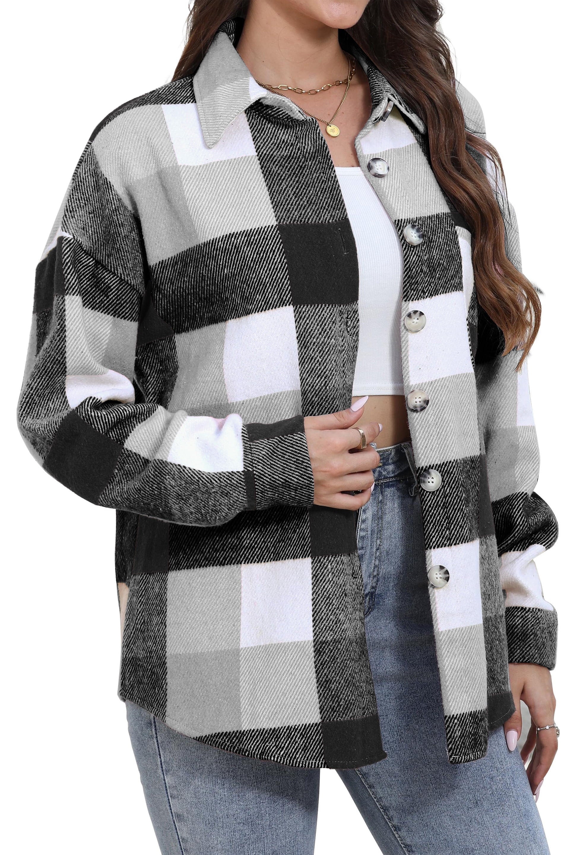 Stylish Women's Long Sleeve Plaid Flannel Shacket Jacket - Perfect for Every Occasion!