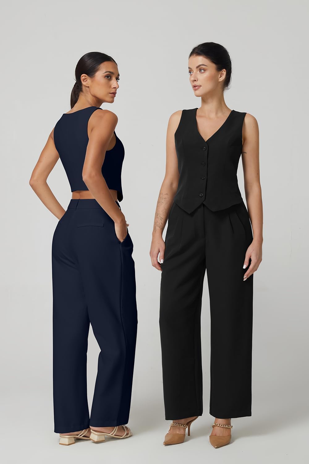 QINSEN Wide Leg Dress Pants for Women High Waisted Wrinkle Free Work Pants with Pockets Casual Slack