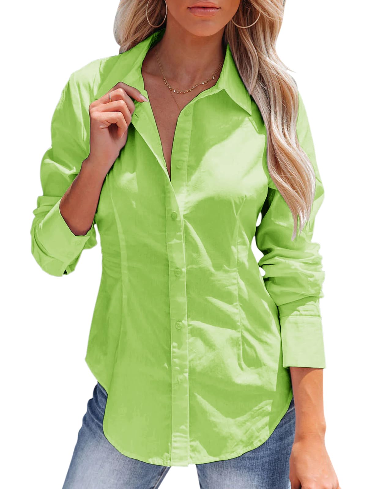 siliteelon Women's Button Down Shirts Long Sleeve Dress Shirts Wrinkle Free Collared Work Office Solid Blouses Corset Tops