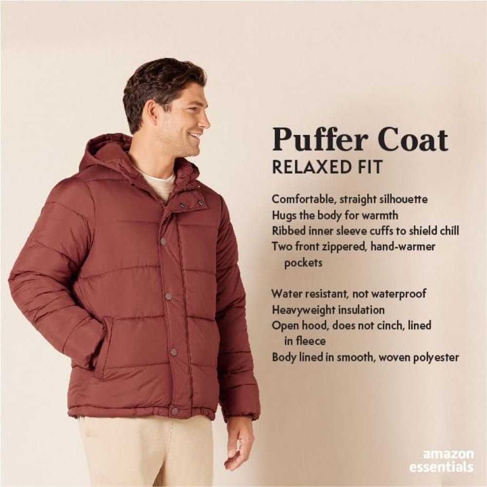 Amazon Essentials Men's Heavyweight Hooded Puffer Coat