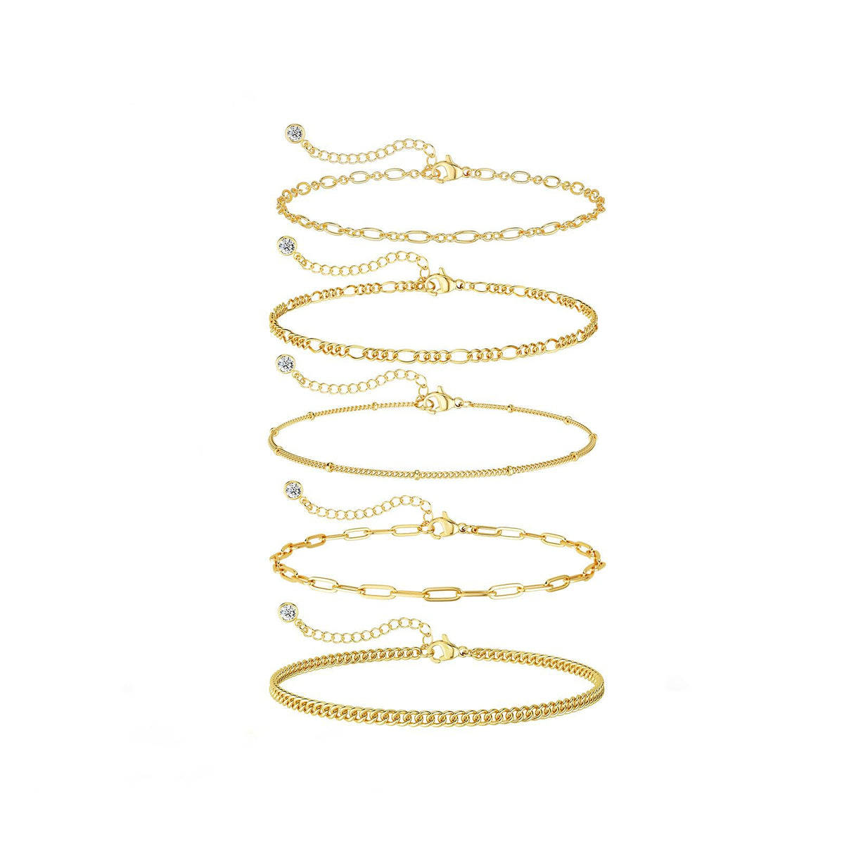 Dearmay Gold Bracelets for Women Waterproof, 14K Gold Plated Minimalist Bracelets Stack Non Tarnish Trendy Dainty Herringbone Vintage Cuban Paperclip Rope Thin Box Link Chain Stackable Jewelry Sets Modern Fashion Accessories Gifts for Womens