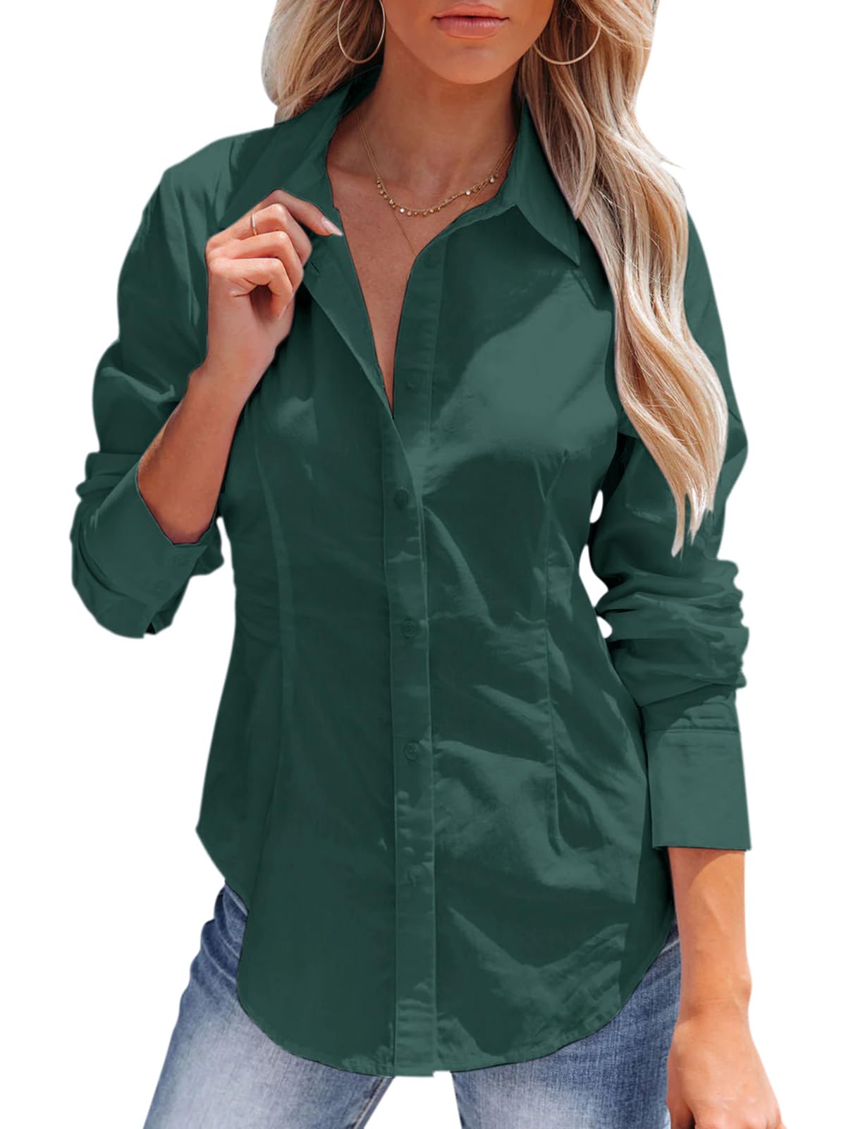 siliteelon Women's Button Down Shirts Long Sleeve Dress Shirts Wrinkle Free Collared Work Office Solid Blouses Corset Tops
