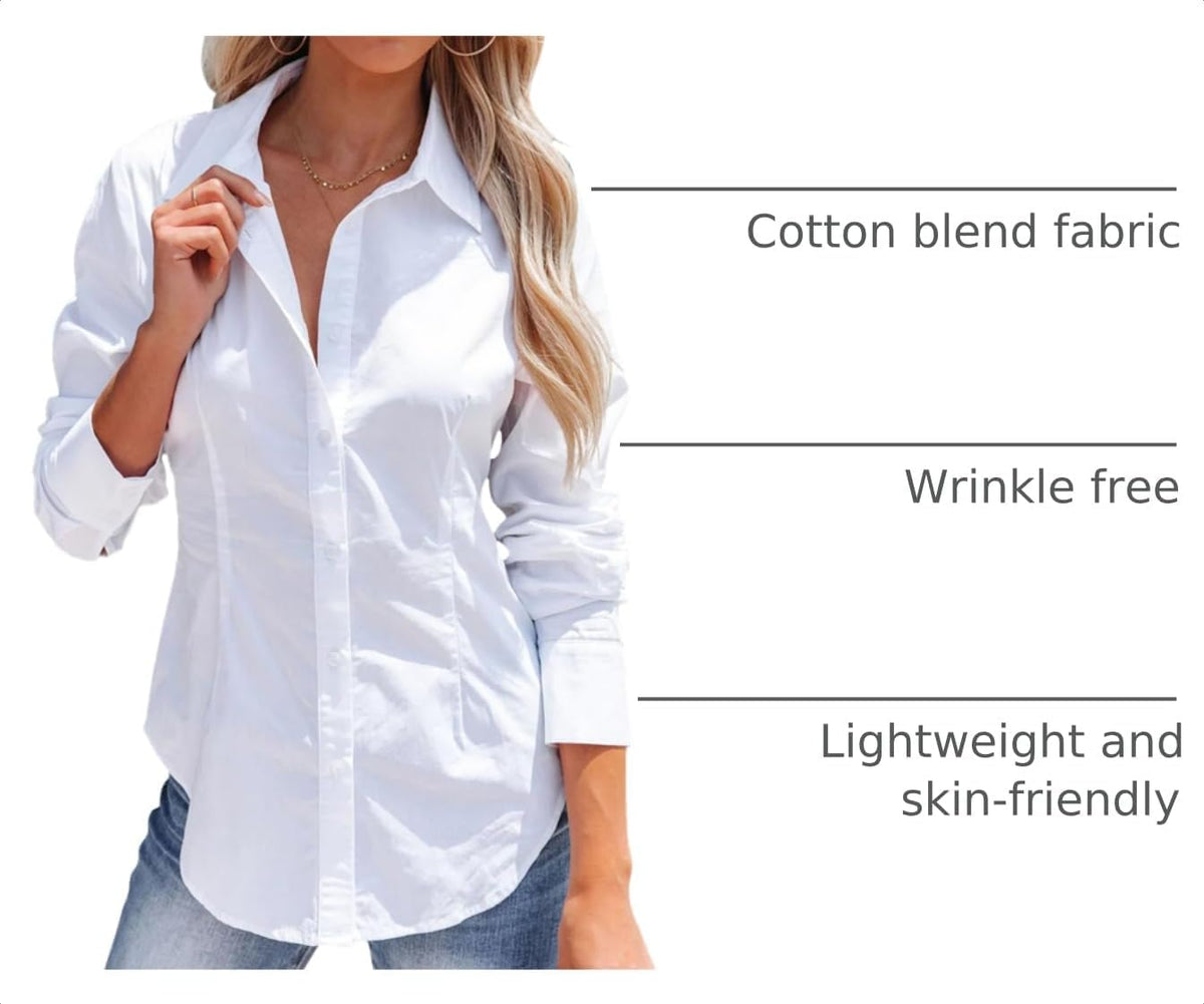 siliteelon Women's Button Down Shirts Long Sleeve Dress Shirts Wrinkle Free Collared Work Office Solid Blouses Corset Tops