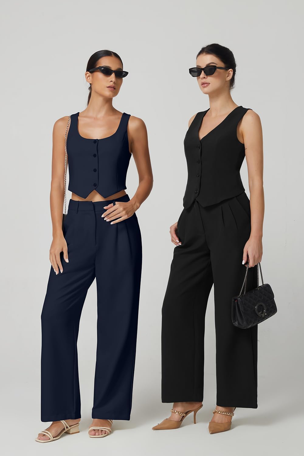 QINSEN Wide Leg Dress Pants for Women High Waisted Wrinkle Free Work Pants with Pockets Casual Slack