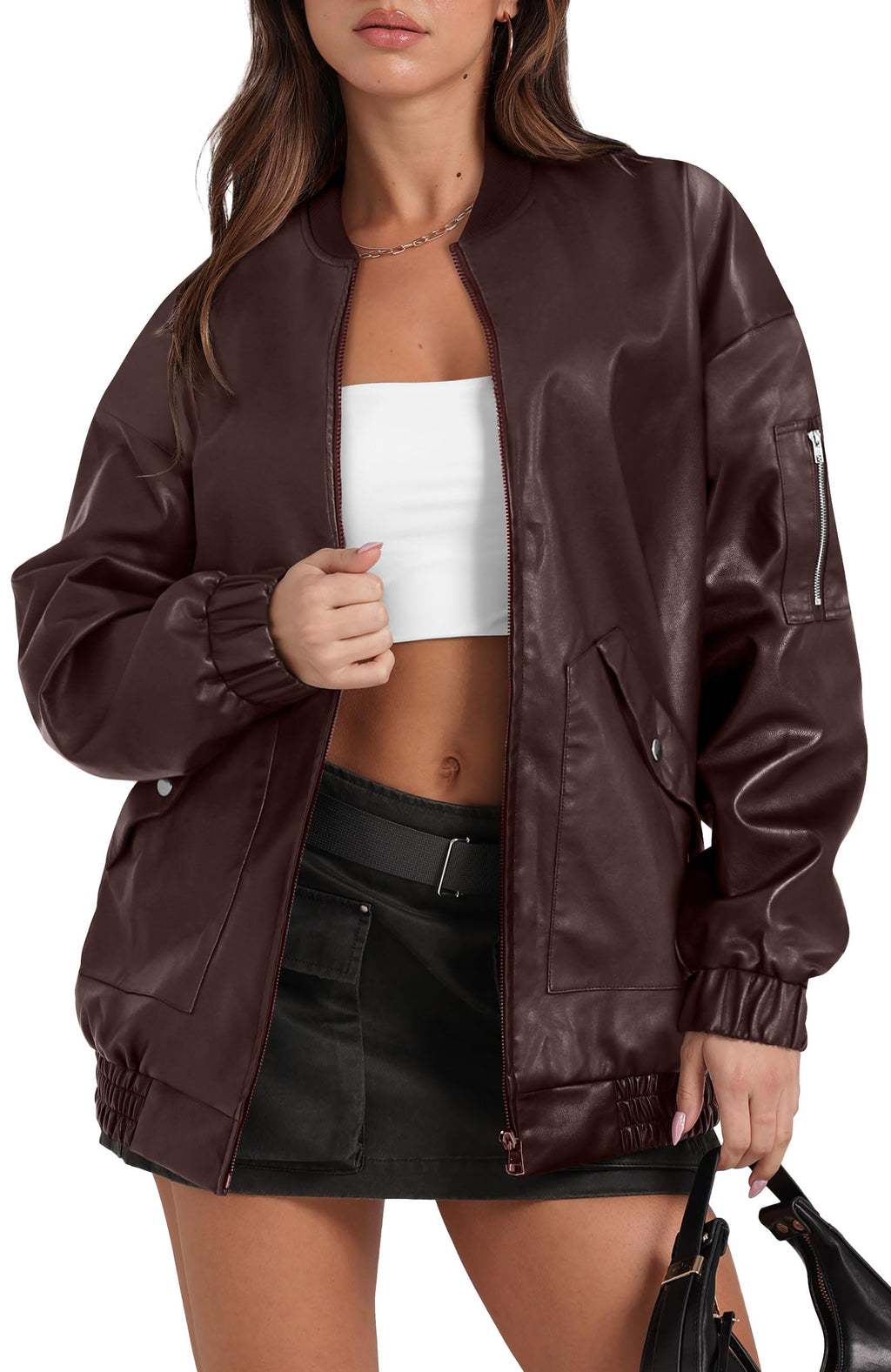 Sampeel Leather Jacket Women Faux Oversized Motorcycle Bomber Coats 2026 Fall Fashion Outfits Winter Clothes