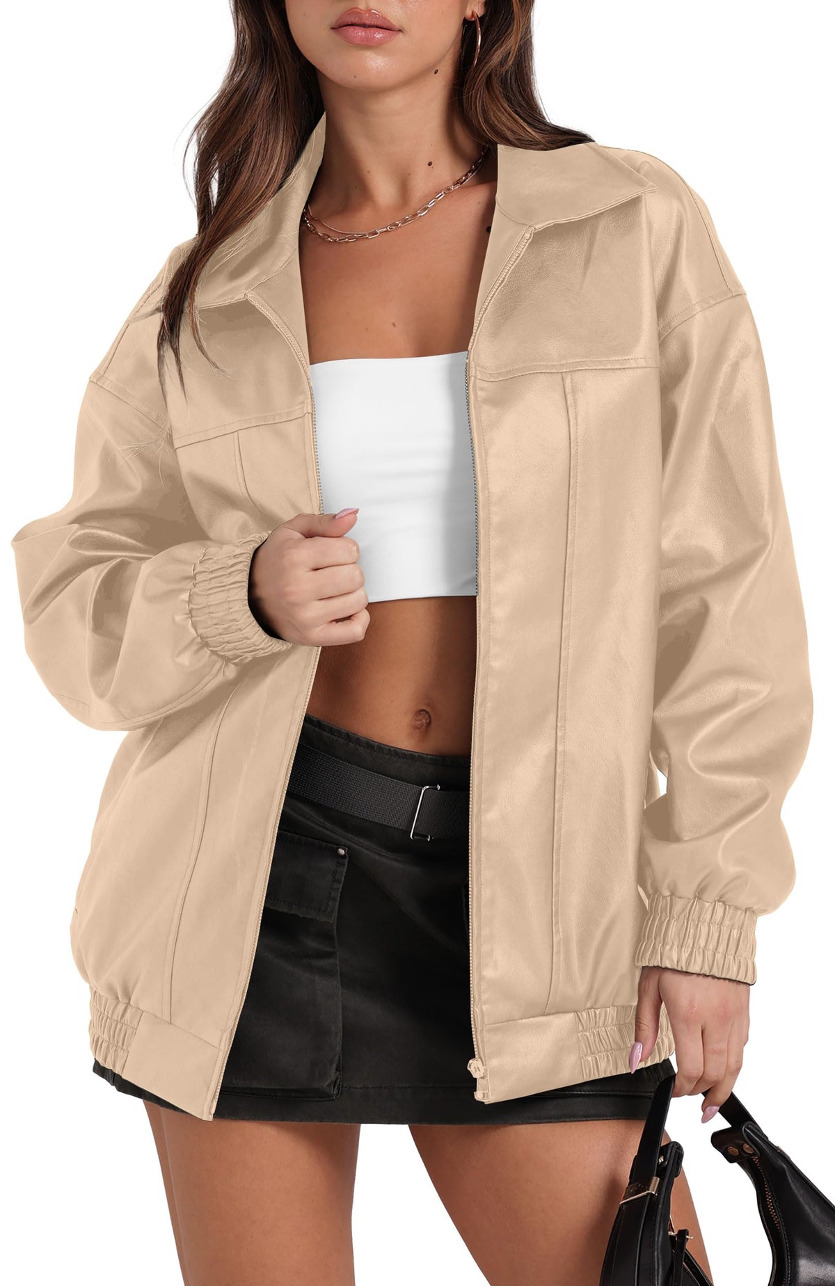 Sampeel Leather Jacket Women Faux Oversized Motorcycle Bomber Coats 2026 Fall Fashion Outfits Winter Clothes