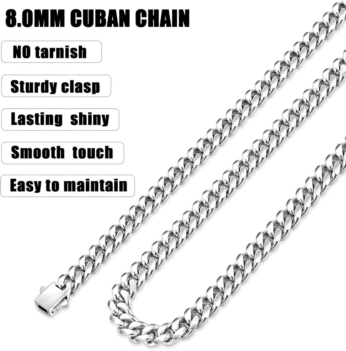 Fiusem 3.5mm Cuban Link Chains for Men Women, Stainless Steel Necklace