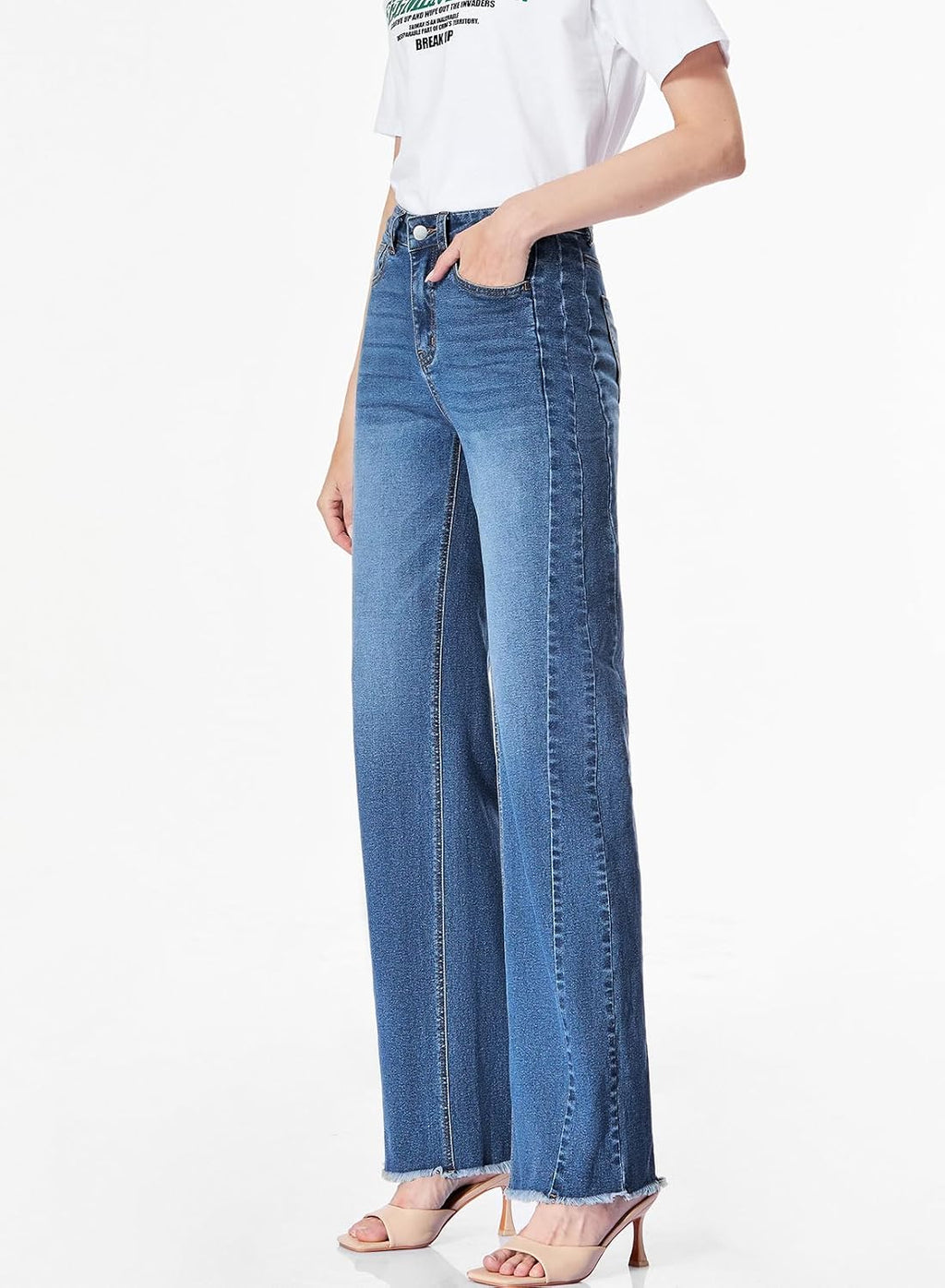 Sidefeel Women's Wide Leg Jeans High Waisted Stretchy Denim Pants