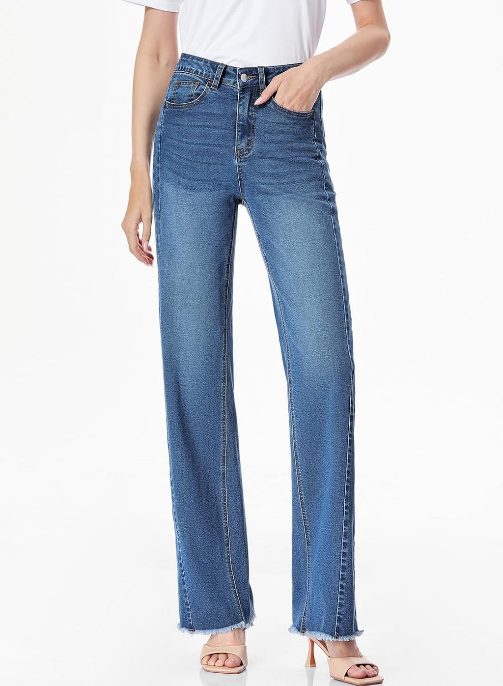 Sidefeel Women's Wide Leg Jeans High Waisted Stretchy Denim Pants