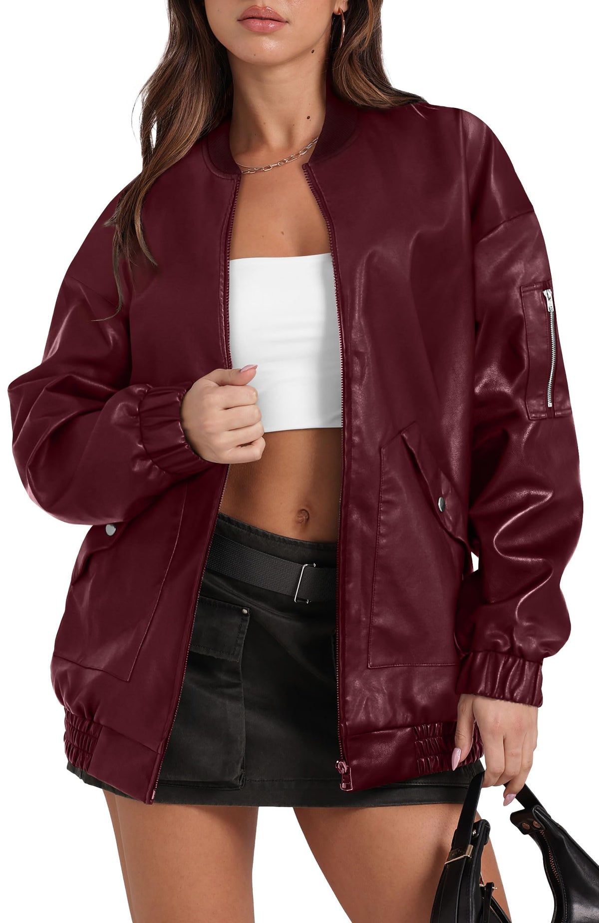 Sampeel Leather Jacket Women Faux Oversized Motorcycle Bomber Coats 2026 Fall Fashion Outfits Winter Clothes
