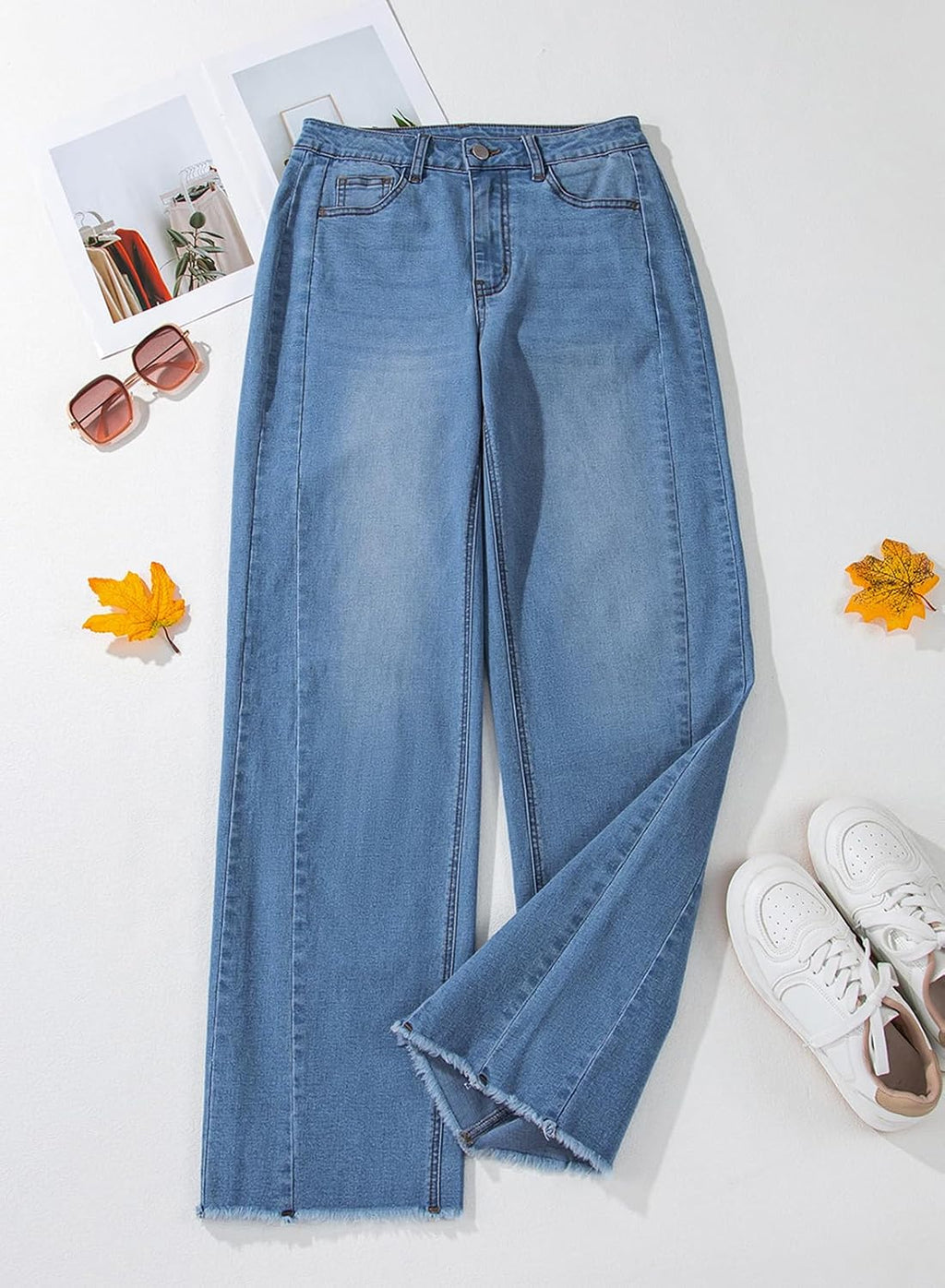 Sidefeel Women's Wide Leg Jeans High Waisted Stretchy Denim Pants