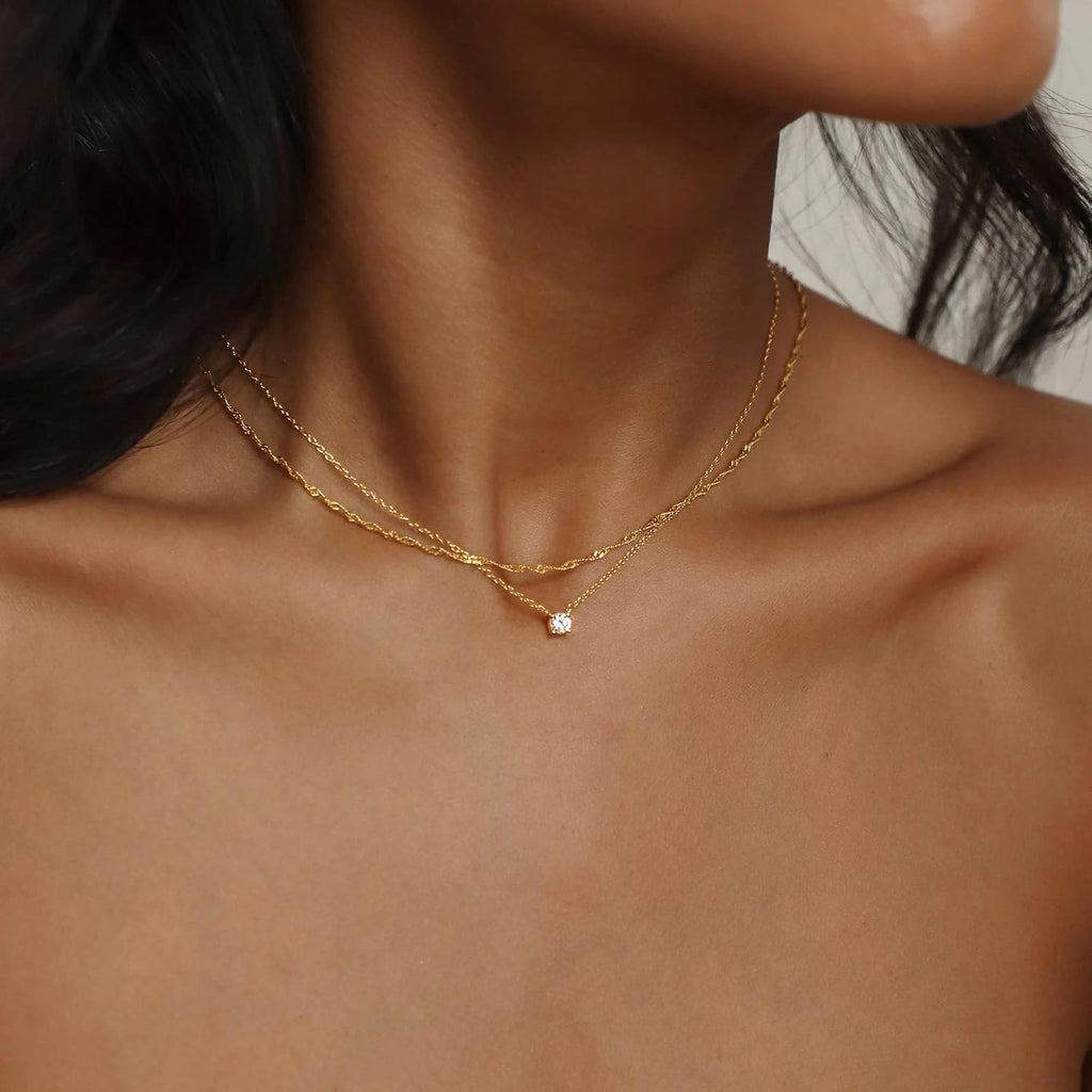 Tewiky Dainty 14k Gold Plated/Silver Cubic Zirconia Necklaces for Women