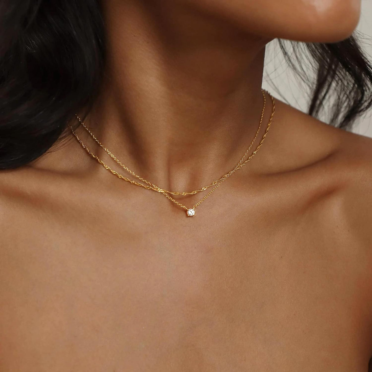 Tewiky Dainty 14k Gold Plated/Silver Cubic Zirconia Necklaces for Women