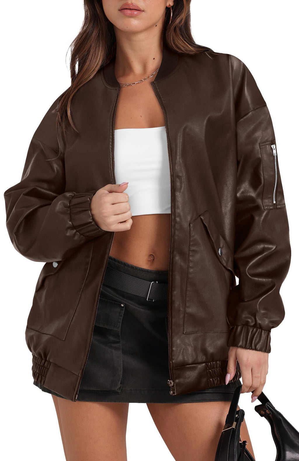 Sampeel Leather Jacket Women Faux Oversized Motorcycle Bomber Coats 2026 Fall Fashion Outfits Winter Clothes