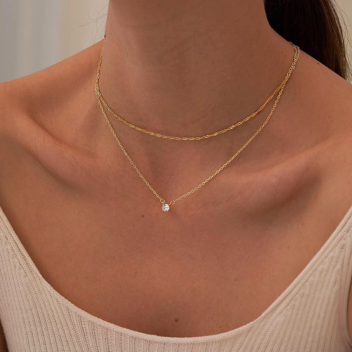 Tewiky Dainty 14k Gold Plated/Silver Cubic Zirconia Necklaces for Women