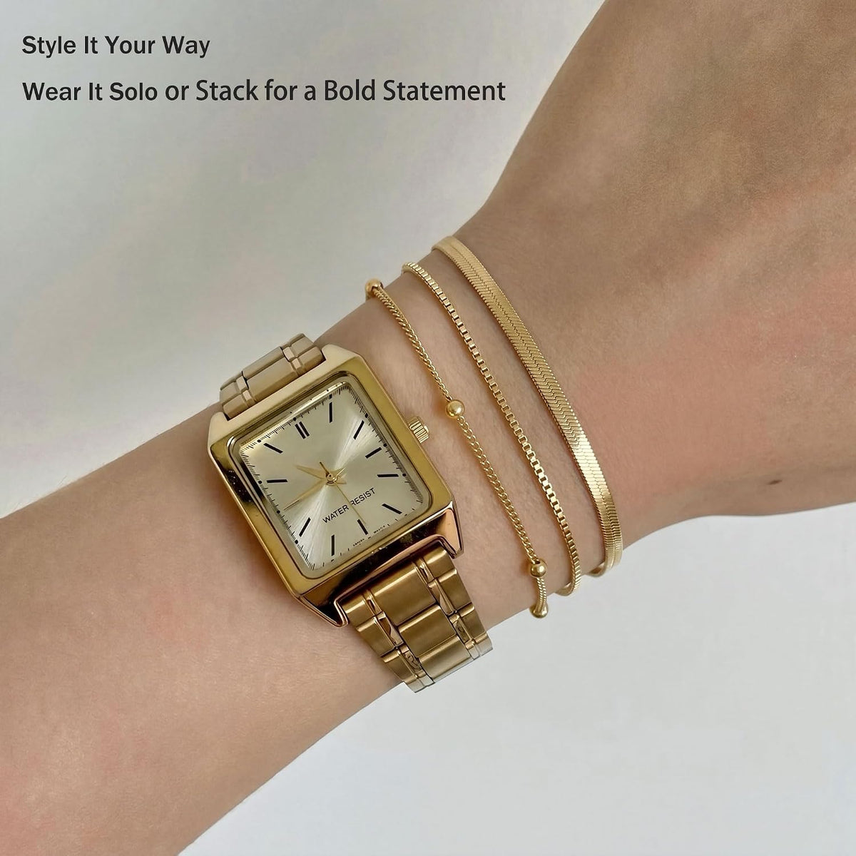 Dearmay Gold Bracelets for Women Waterproof, 14K Gold Plated Minimalist Bracelets Stack Non Tarnish Trendy Dainty Herringbone Vintage Cuban Paperclip Rope Thin Box Link Chain Stackable Jewelry Sets Modern Fashion Accessories Gifts for Womens