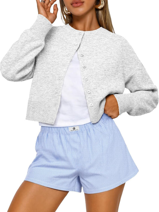 Chic Cropped Cardigan Sweater for Women - Lightweight Knit Layering Essential for Fall, Spring & Office Style