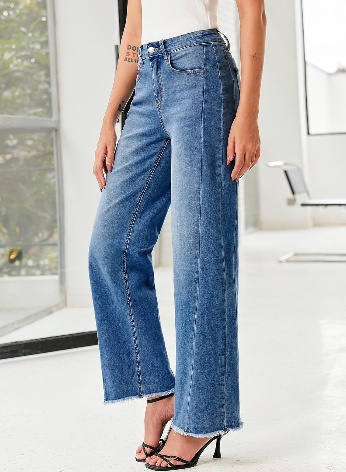 Sidefeel Women's Wide Leg Jeans High Waisted Stretchy Denim Pants