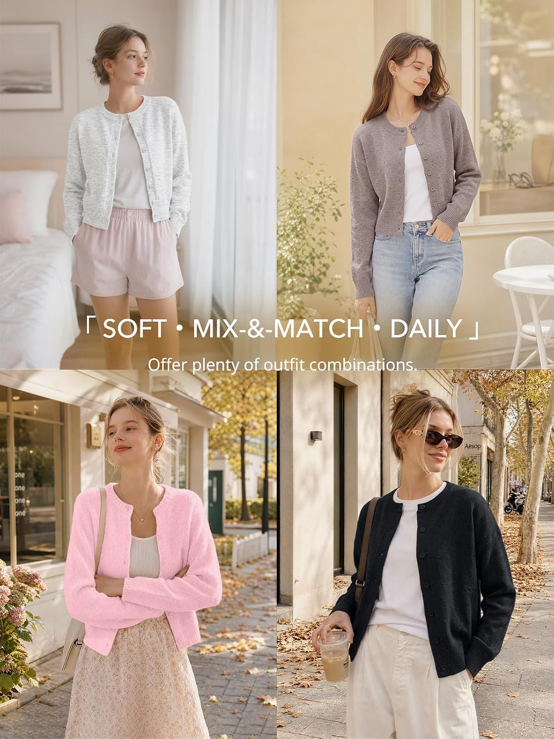 Chic Cropped Cardigan Sweater for Women - Lightweight Knit Layering Essential for Fall, Spring & Office Style