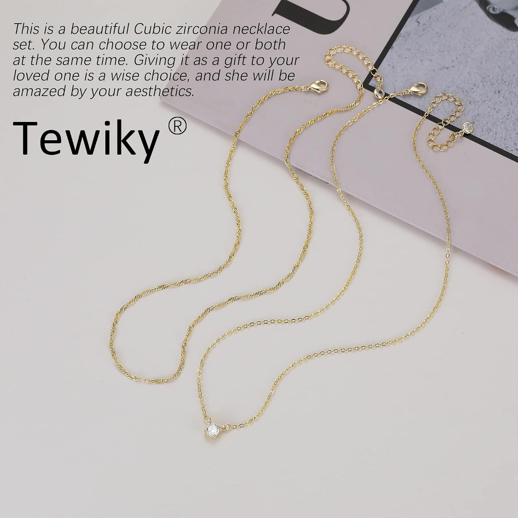 Tewiky Dainty 14k Gold Plated/Silver Cubic Zirconia Necklaces for Women