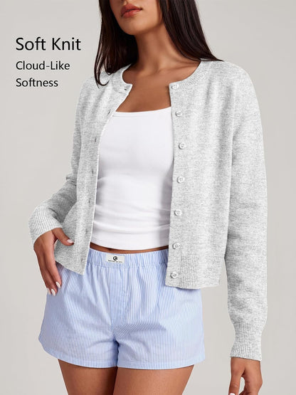Chic Cropped Cardigan Sweater for Women - Lightweight Knit Layering Essential for Fall, Spring & Office Style