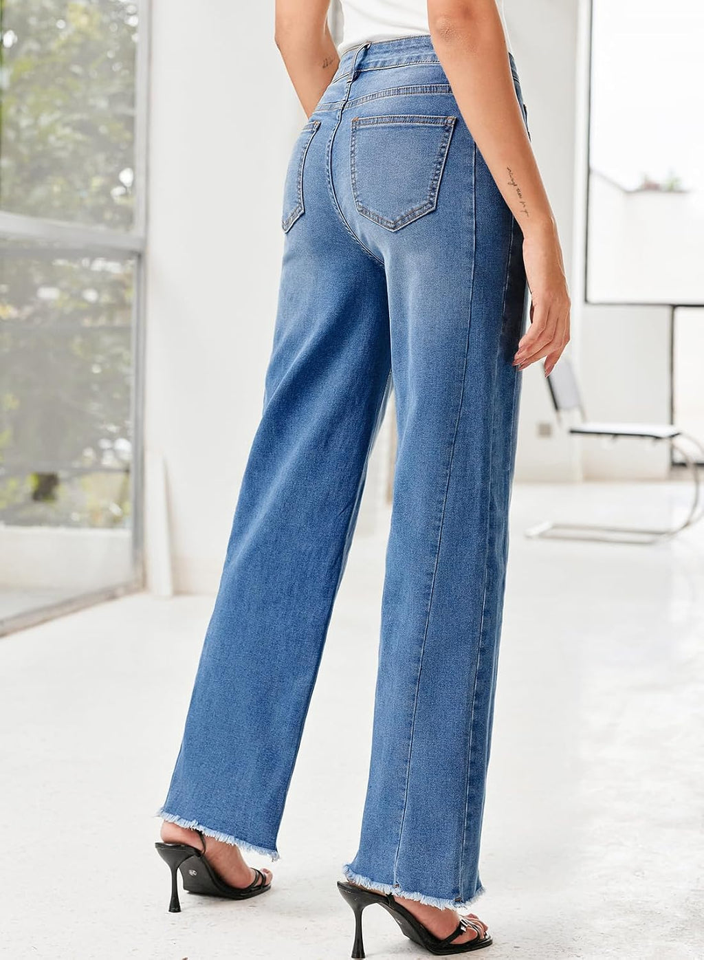 Sidefeel Women's Wide Leg Jeans High Waisted Stretchy Denim Pants