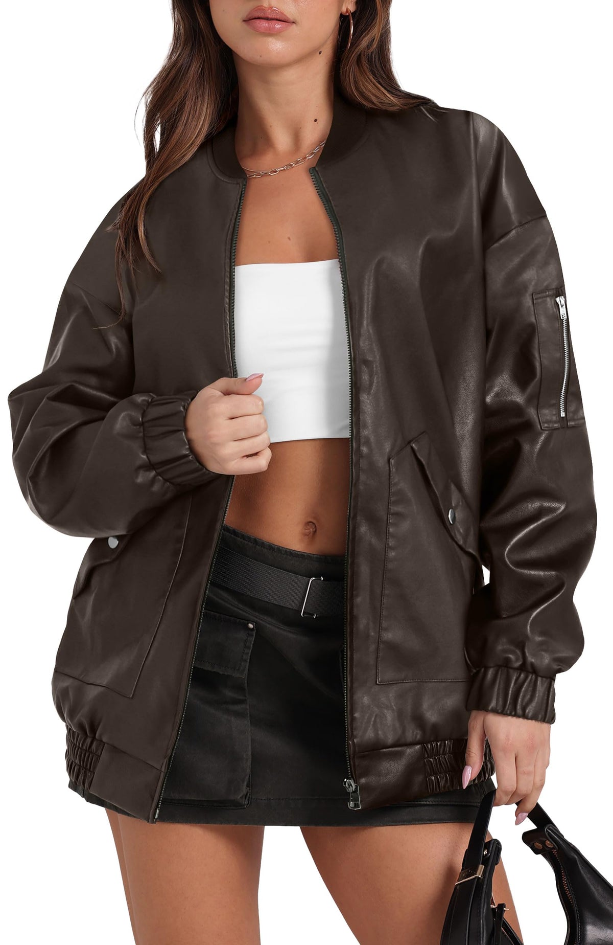 Sampeel Leather Jacket Women Faux Oversized Motorcycle Bomber Coats 2026 Fall Fashion Outfits Winter Clothes