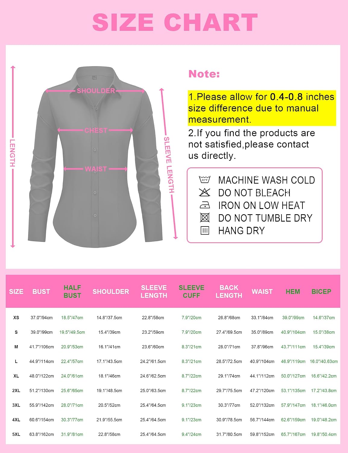siliteelon Women's Button Down Shirts Long Sleeve Dress Shirts Wrinkle Free Collared Work Office Solid Blouses Corset Tops