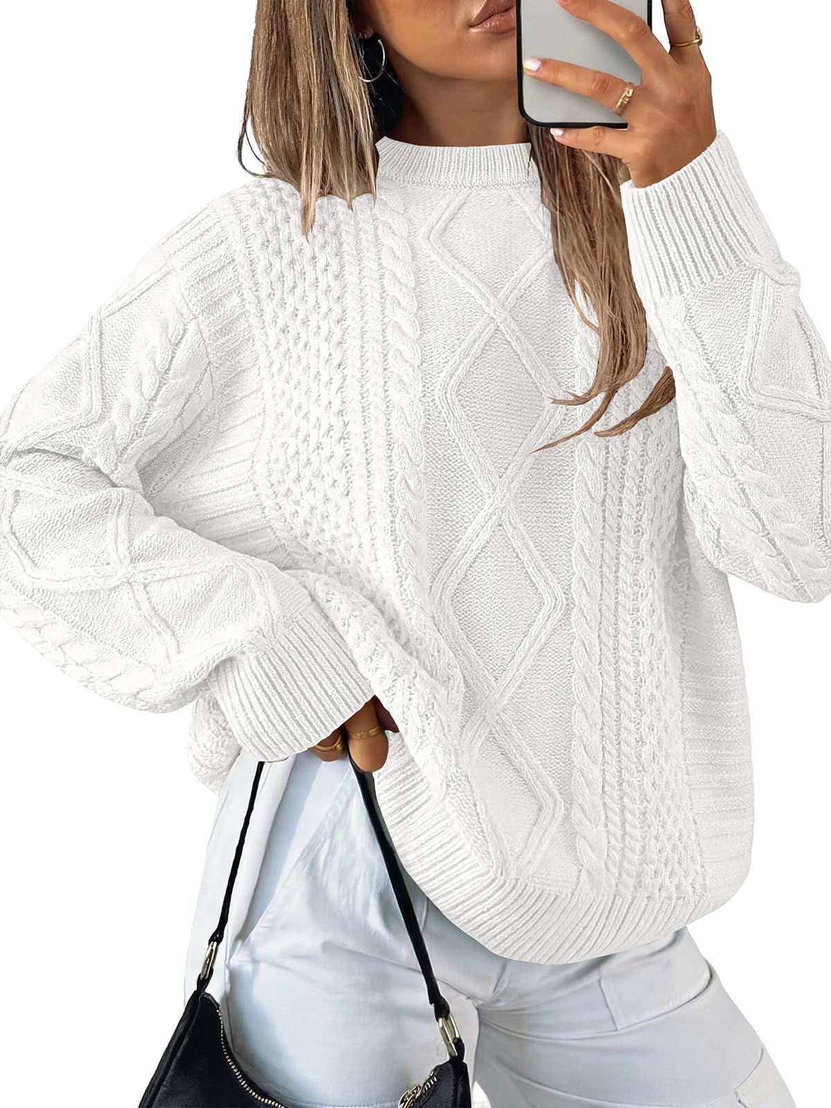 ANRABESS Sweaters for Women Oversized Cable Knit Pullover Fall Outfits