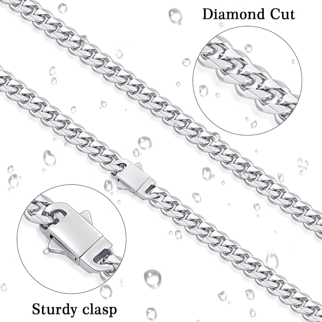 Fiusem 3.5mm Cuban Link Chains for Men Women, Stainless Steel Necklace