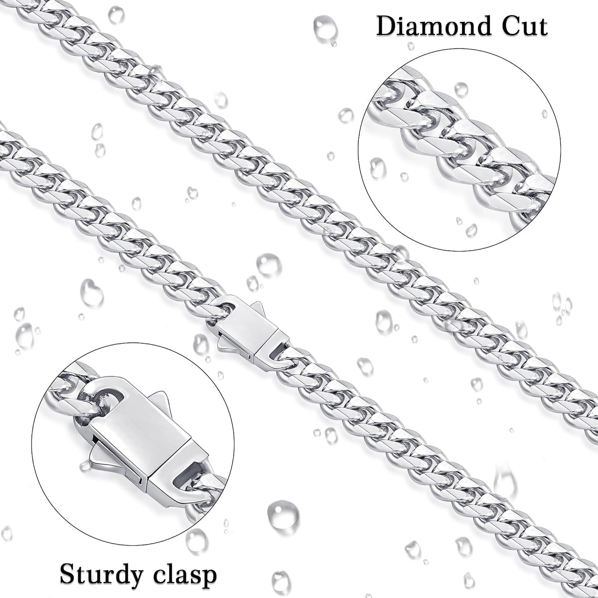 Fiusem 3.5mm Cuban Link Chains for Men Women, Stainless Steel Necklace