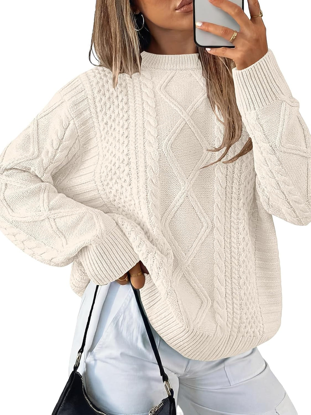 ANRABESS Sweaters for Women Oversized Cable Knit Pullover Fall Outfits