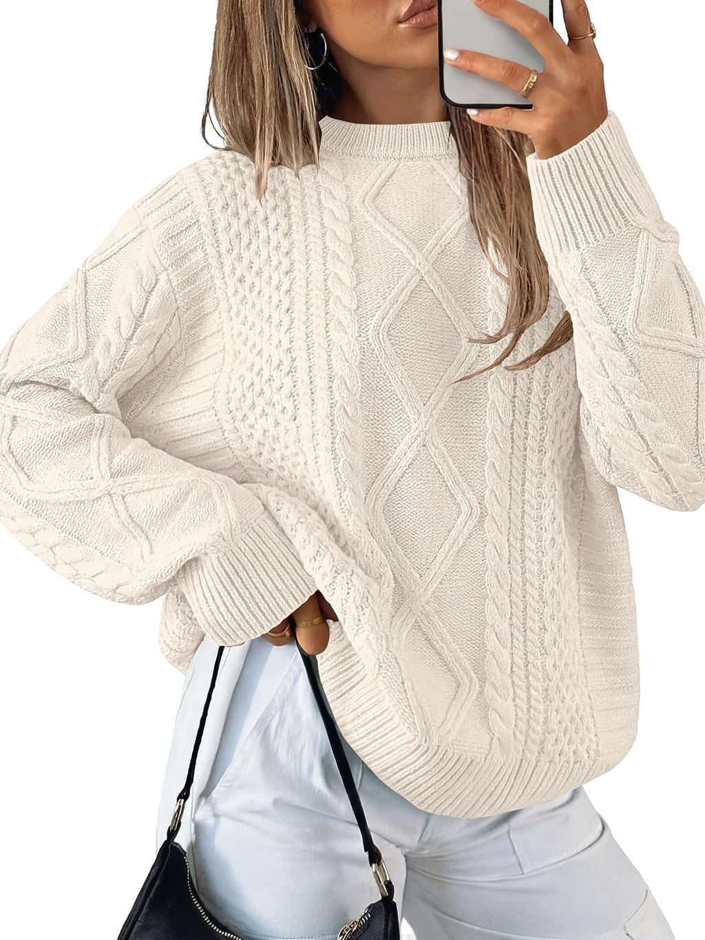 ANRABESS Sweaters for Women Oversized Cable Knit Pullover Fall Outfits