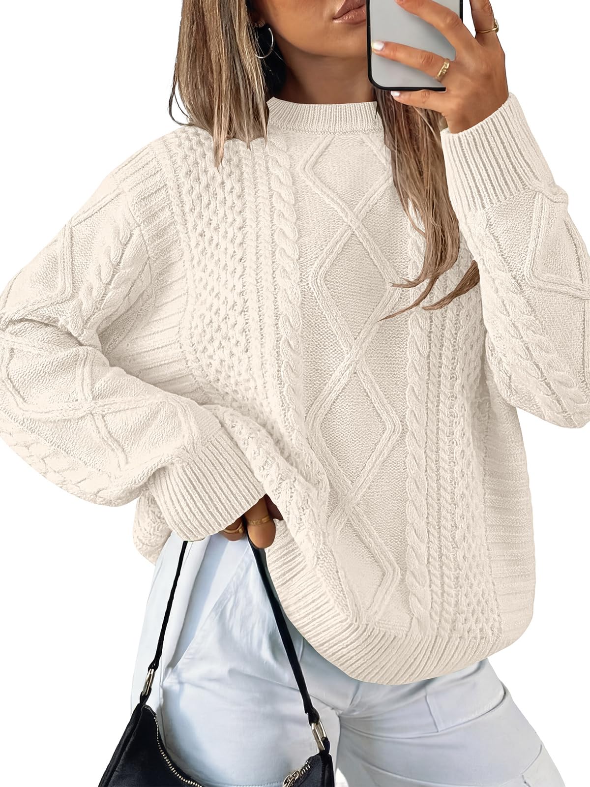 ANRABESS Sweaters for Women Oversized Cable Knit Pullover Fall Outfits
