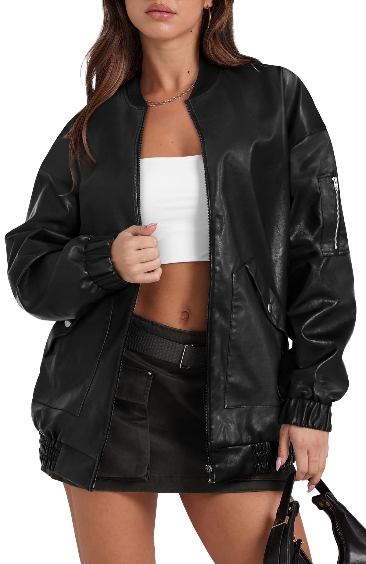 Sampeel Leather Jacket Women Faux Oversized Motorcycle Bomber Coats 2026 Fall Fashion Outfits Winter Clothes