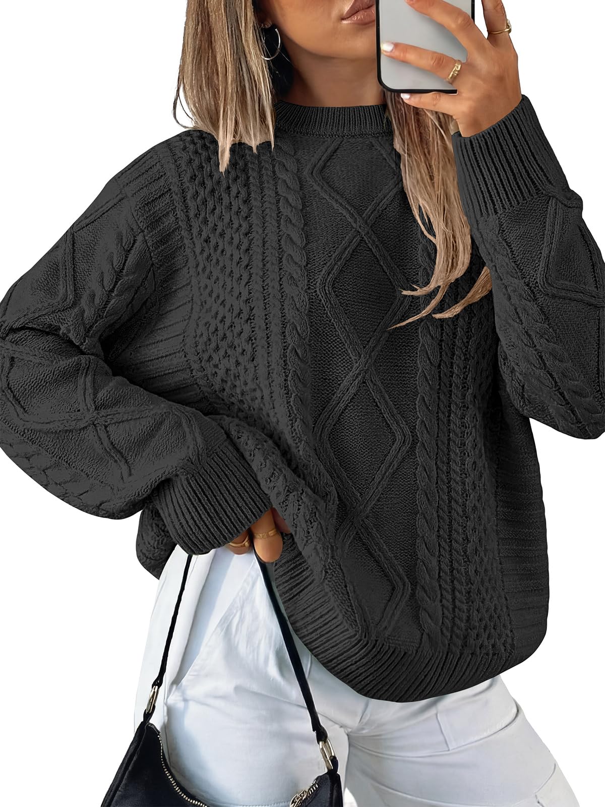 ANRABESS Sweaters for Women Oversized Cable Knit Pullover Fall Outfits