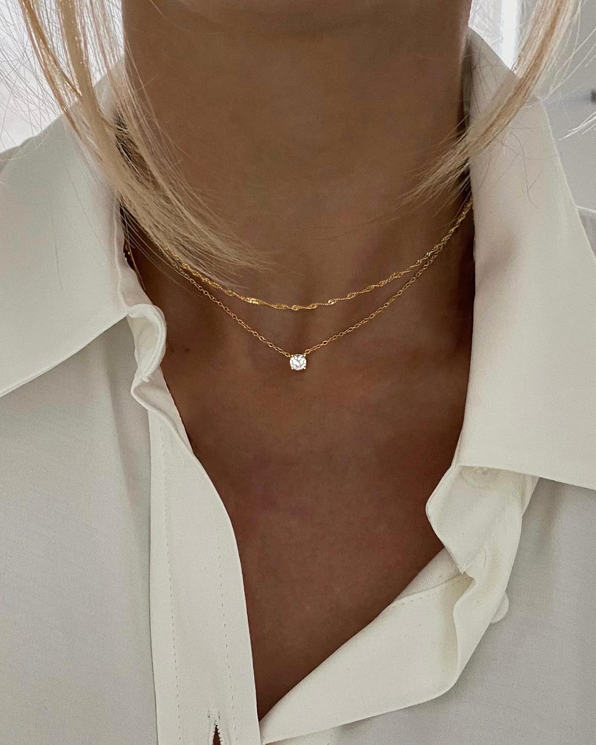 Tewiky Dainty 14k Gold Plated/Silver Cubic Zirconia Necklaces for Women