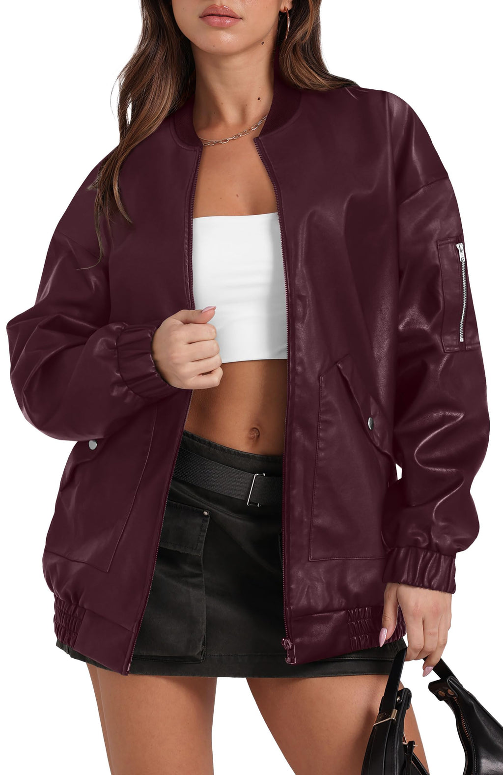 Sampeel Leather Jacket Women Faux Oversized Motorcycle Bomber Coats 2026 Fall Fashion Outfits Winter Clothes
