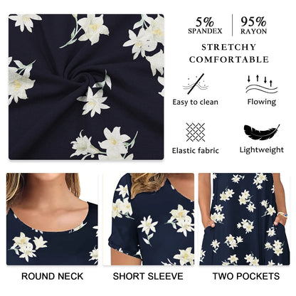 Women'S Summer Casual T Shirt Dresses Short Sleeve Swing Dress Pockets 3XL