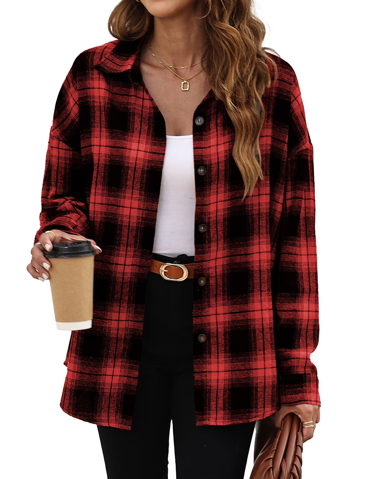 Plaid Flannel Shirts for Women Oversized Long Sleeve Button down Shirts Blouses Tops