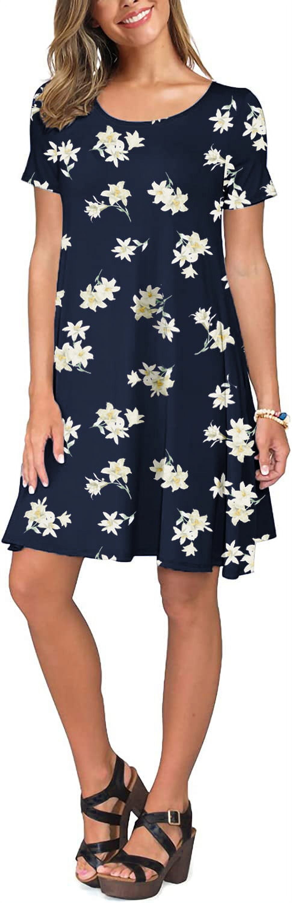 Women'S Summer Casual T Shirt Dresses Short Sleeve Swing Dress Pockets 3XL