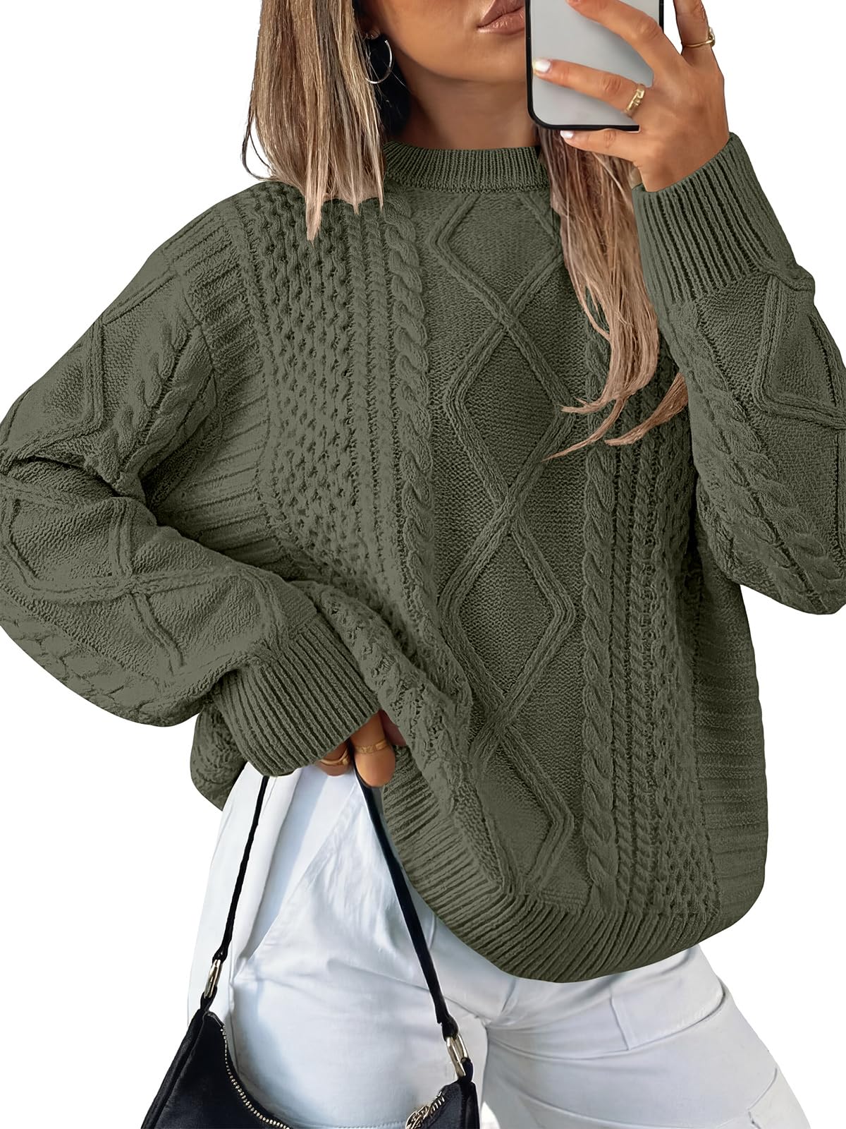 ANRABESS Sweaters for Women Oversized Cable Knit Pullover Fall Outfits