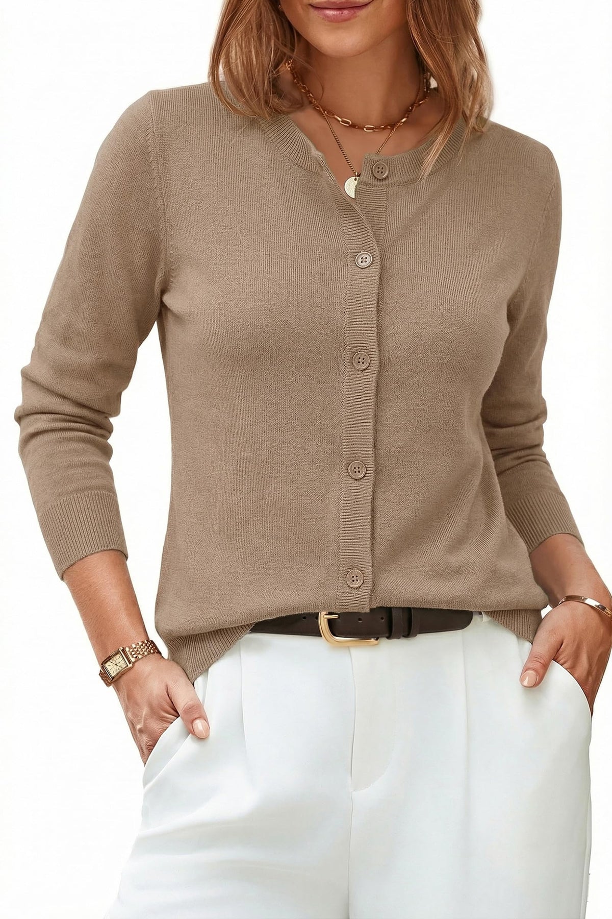 Arach&Cloz Women's Wool Blend Business Casual Fall Cardigan Sweaters Tops