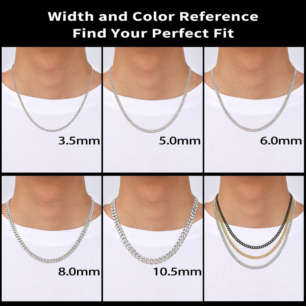 Fiusem 3.5mm Cuban Link Chains for Men Women, Stainless Steel Necklace