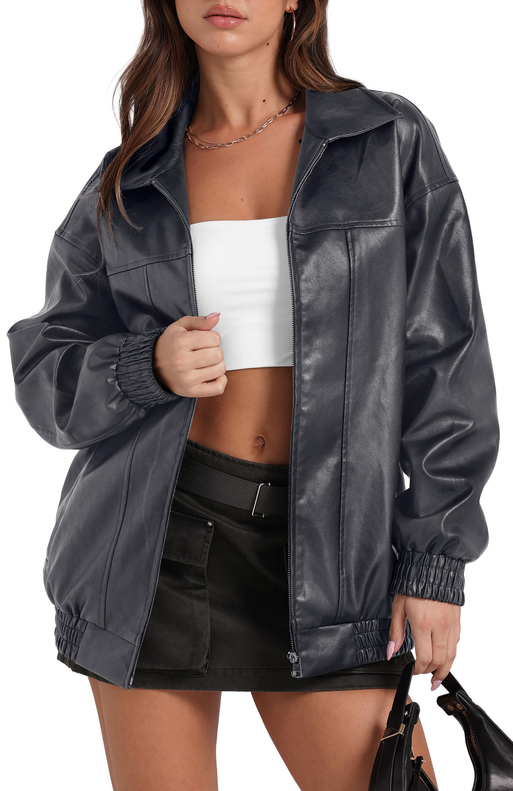 Sampeel Leather Jacket Women Faux Oversized Motorcycle Bomber Coats 2026 Fall Fashion Outfits Winter Clothes