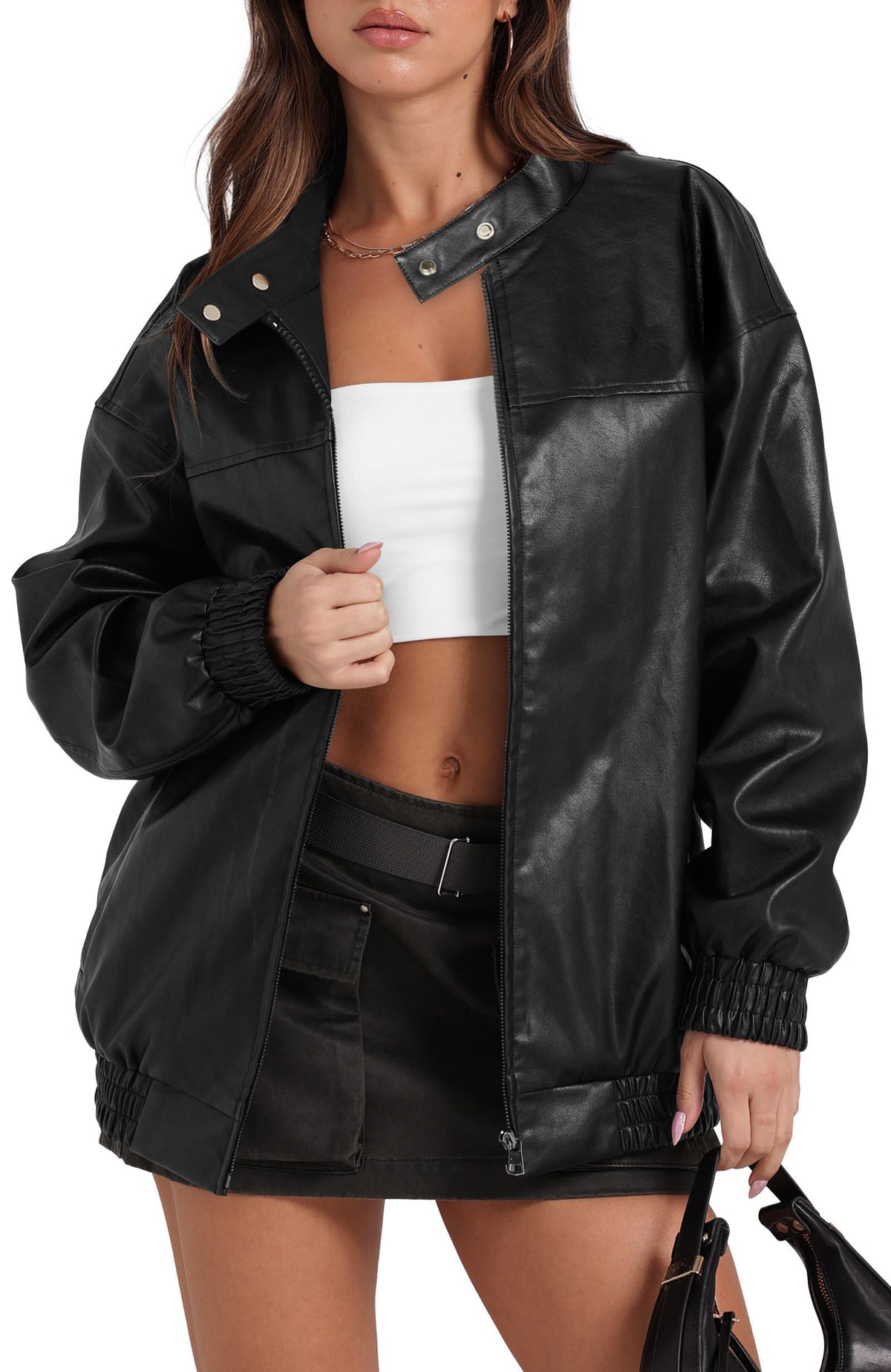 Sampeel Leather Jacket Women Faux Oversized Motorcycle Bomber Coats 2026 Fall Fashion Outfits Winter Clothes